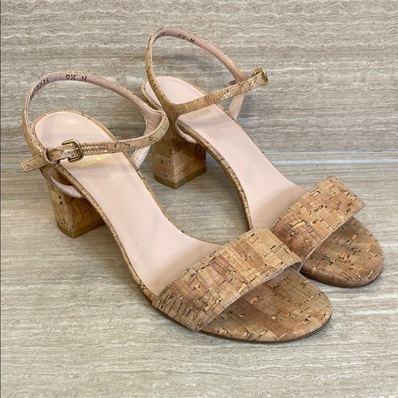 STUART WEITZMAN UGC Women’s Size 9.5 Tan Cork Block Heel Sandals Buckle - Picture 13 of 17